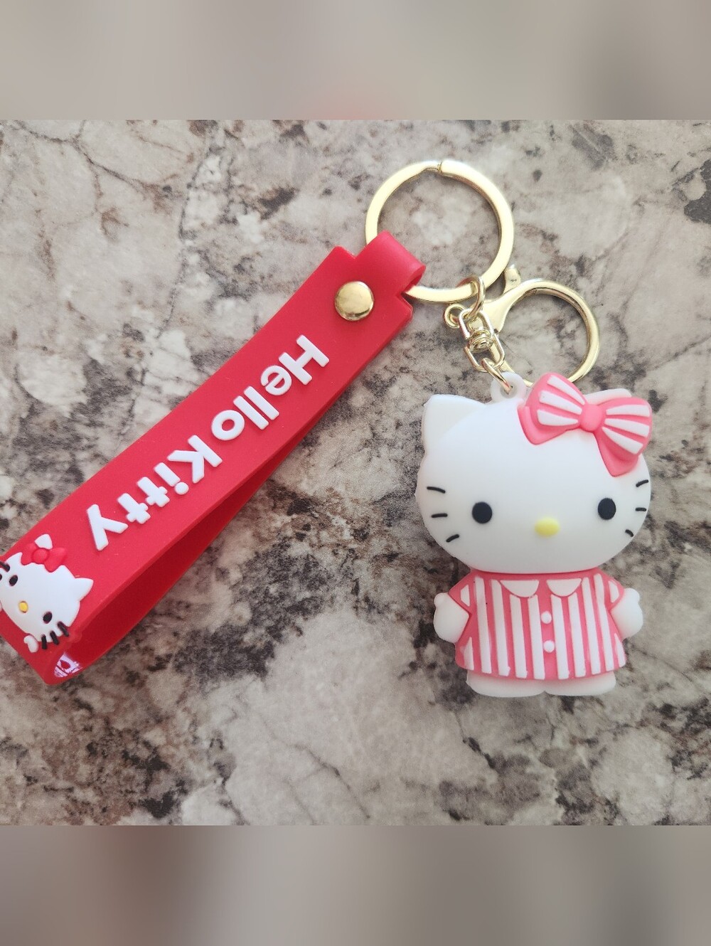 Hello Kitty White & Pink Silicone Keyring with Red Tag